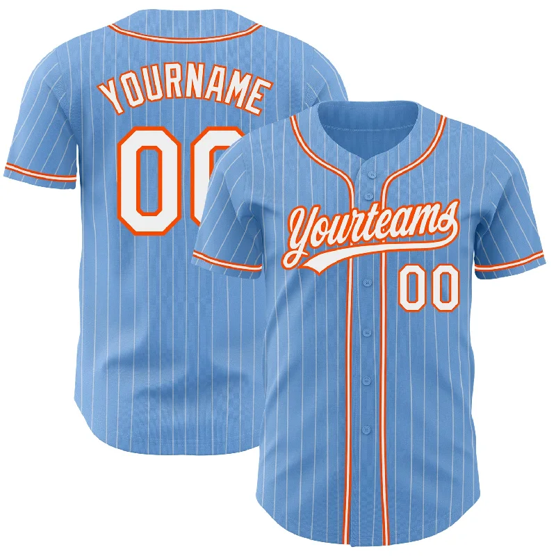 Best Baseball Jersey for Comfort-Custom Light Blue White Pinstripe Orange Authentic Baseball Jersey