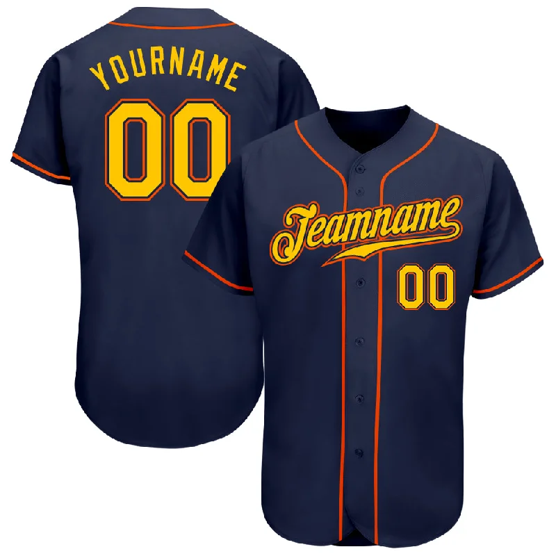 Baseball Jersey for Reliable Performance in All Games-Custom Navy Gold-Orange Authentic Baseball Jersey