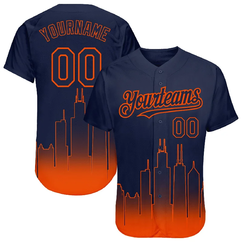 Baseball Jersey for Maximum Comfort in All Games-Custom Navy Orange 3D Chicago City Edition Fade Fashion Authentic Baseball Jersey