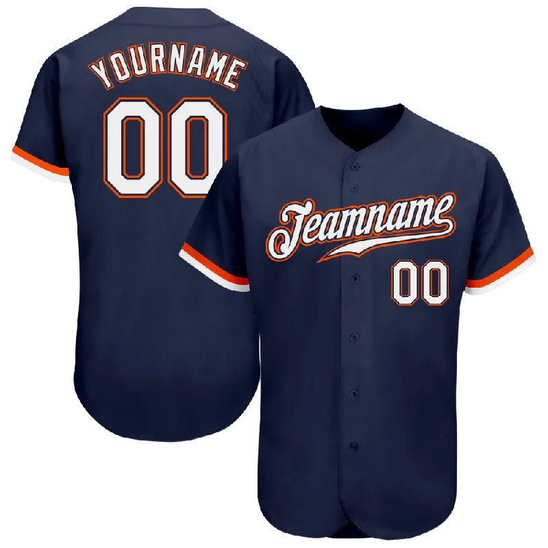 Baseball Jersey for Maximum Comfort in Hot Weather-Custom Navy White-Orange Authentic Baseball Jersey