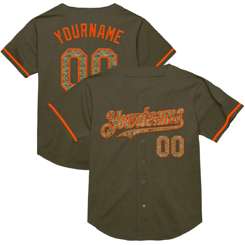 Baseball Jersey with Comfortable Fit for All Positions-Custom Olive Camo-Orange Mesh Authentic Throwback Salute To Service Baseball Jersey