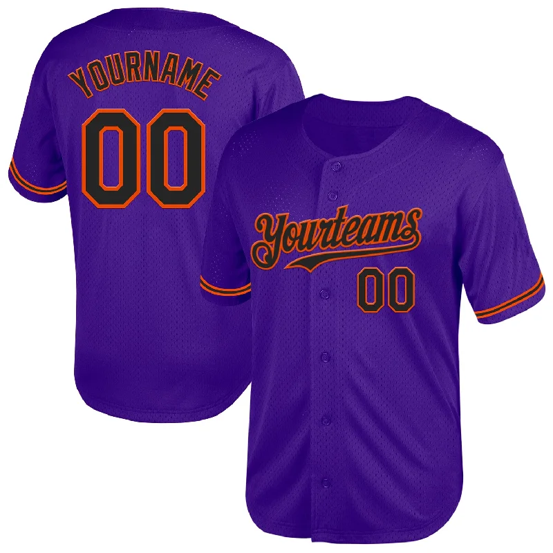 Baseball Jersey for Comfortable Fit During Batting-Custom Purple Black-Orange Mesh Authentic Throwback Baseball Jersey