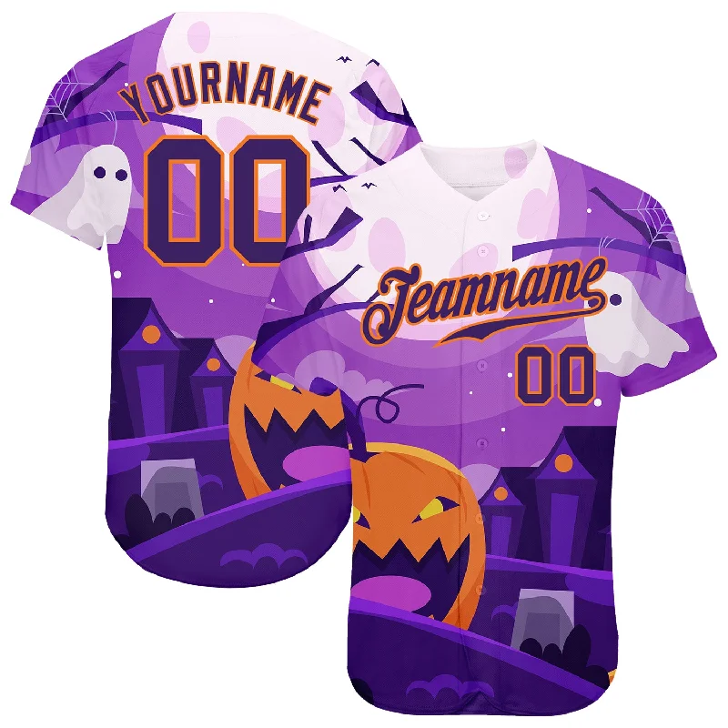 Baseball Jersey for All-Weather Game-Day Comfort-Custom 3D Pattern Halloween Pumpkins Horror Night Authentic Baseball Jersey