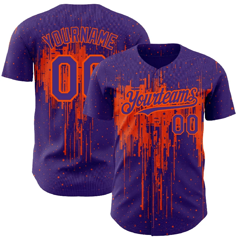 Baseball Jersey for Flexibility and Support During Play-Custom Purple Orange 3D Pattern Design Dripping Splatter Art Authentic Baseball Jersey