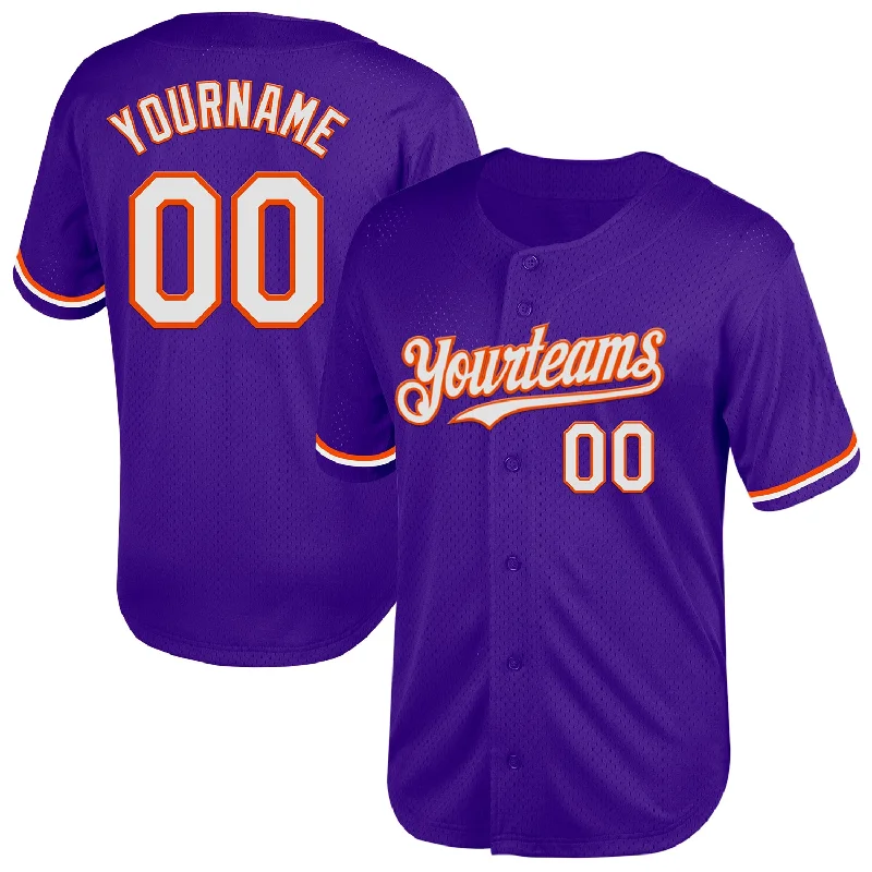 Baseball Jersey for Best Performance in Warm Weather-Custom Purple White-Orange Mesh Authentic Throwback Baseball Jersey