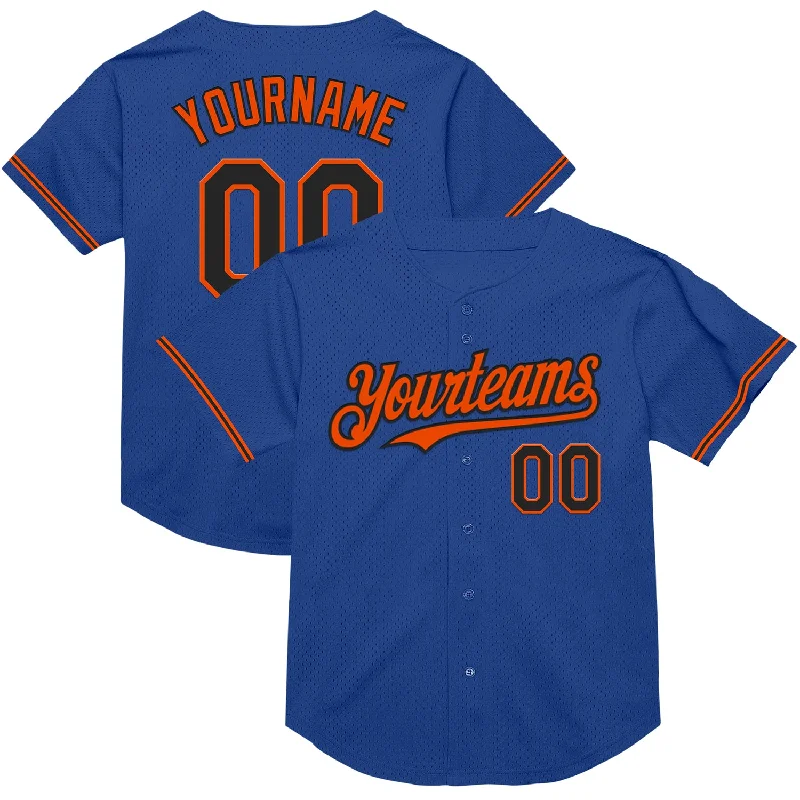 Baseball Jersey with Soft Fabric for Optimal Comfort-Custom Royal Black-Orange Mesh Authentic Throwback Baseball Jersey