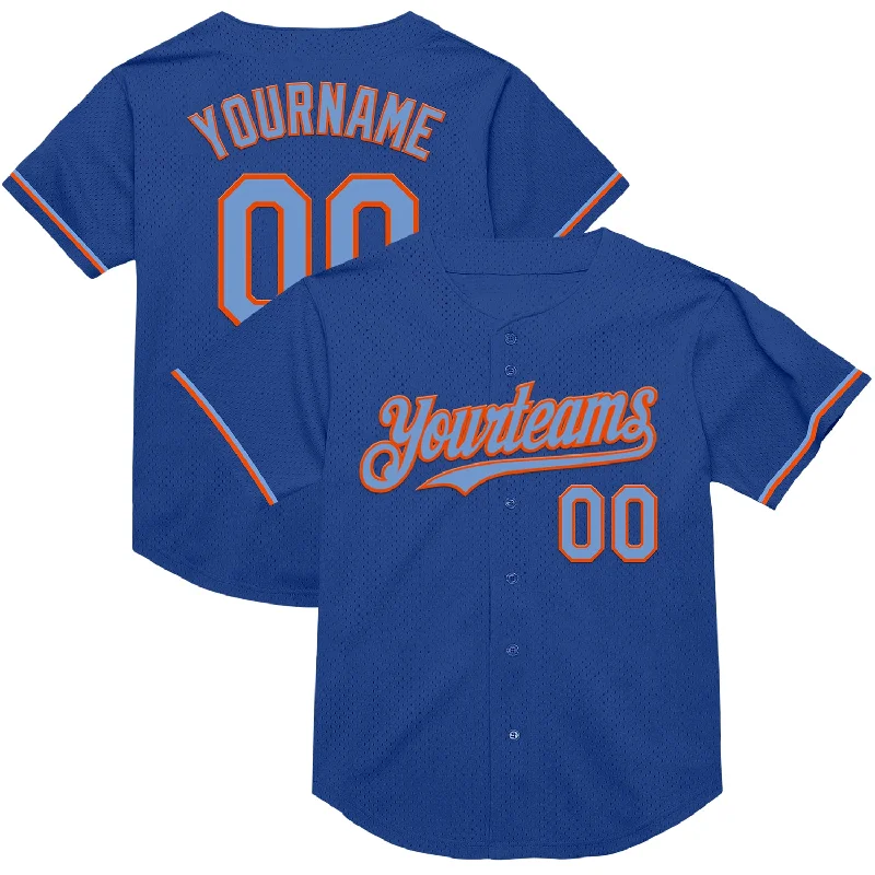 Baseball Jersey for Consistent Performance in All Conditions-Custom Royal Powder Blue-Orange Mesh Authentic Throwback Baseball Jersey