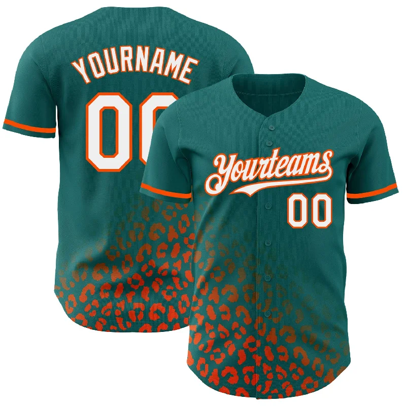 Baseball Jersey for Performance and Durability in Tough Conditions-Custom Teal White-Orange 3D Pattern Design Leopard Print Fade Fashion Authentic Baseball Jersey