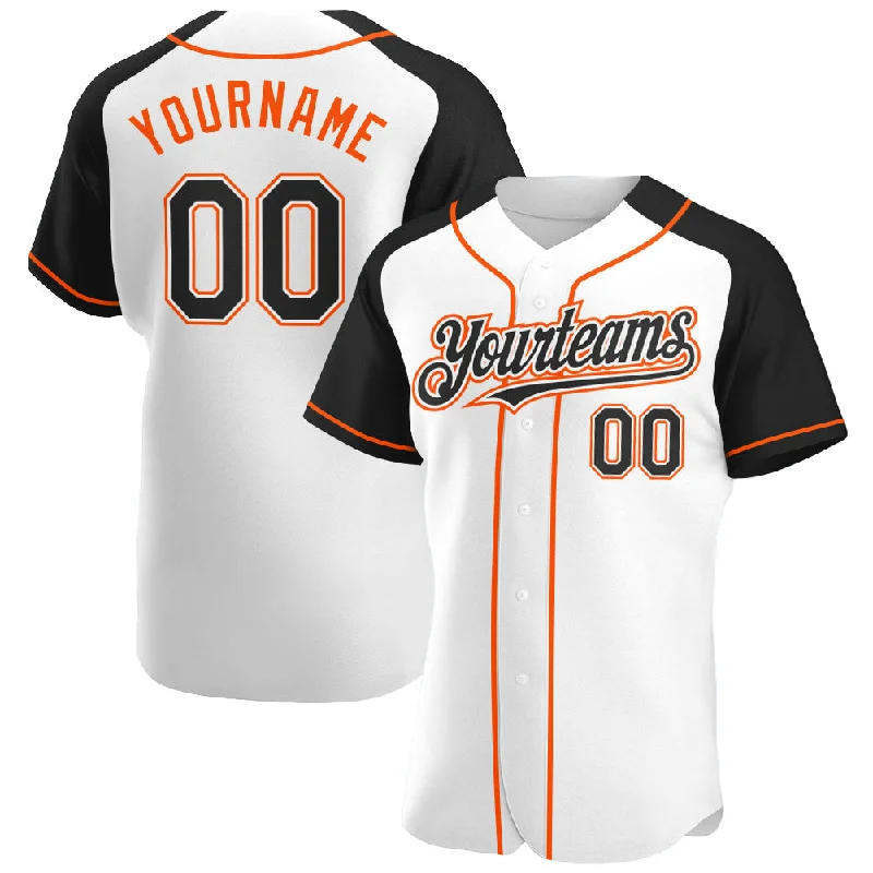 Baseball Jersey for Long-Lasting Comfort-Custom White Black-Orange Authentic Raglan Sleeves Baseball Jersey