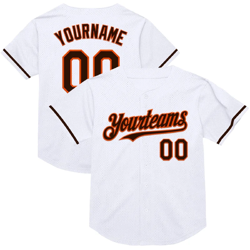 Baseball Jersey with Lightweight Design for Maximum Speed-Custom White Brown-Orange Mesh Authentic Throwback Baseball Jersey