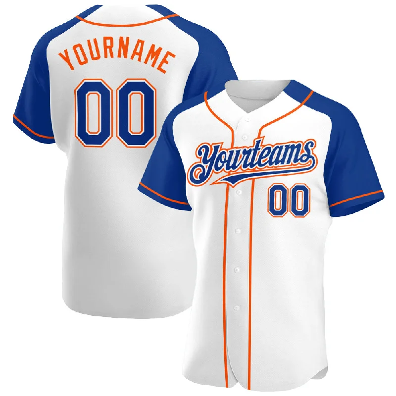 Baseball Jersey with Soft Inner Layer for Comfort-Custom White Royal-Orange Authentic Raglan Sleeves Baseball Jersey