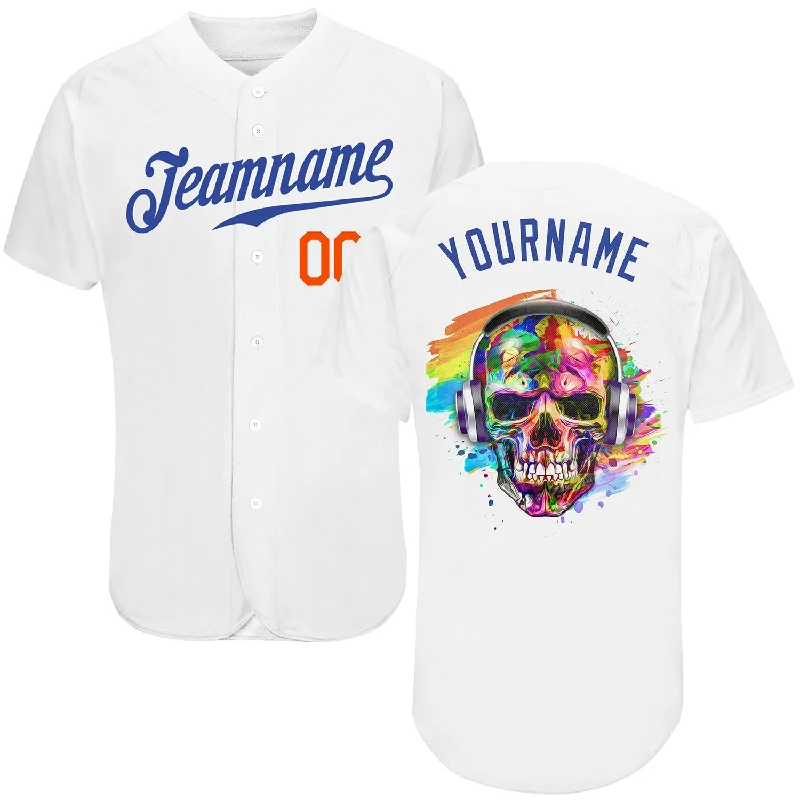 Baseball Jersey with Anti-Odor Technology-Custom White Royal-Orange Authentic Skull Fashion Baseball Jersey