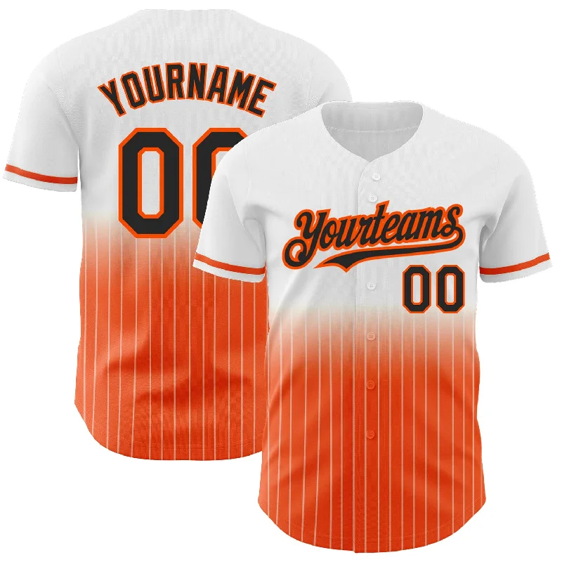 Baseball Jersey for Excellent Freedom of Movement-Custom White Pinstripe Black-Orange Authentic Fade Fashion Baseball Jersey