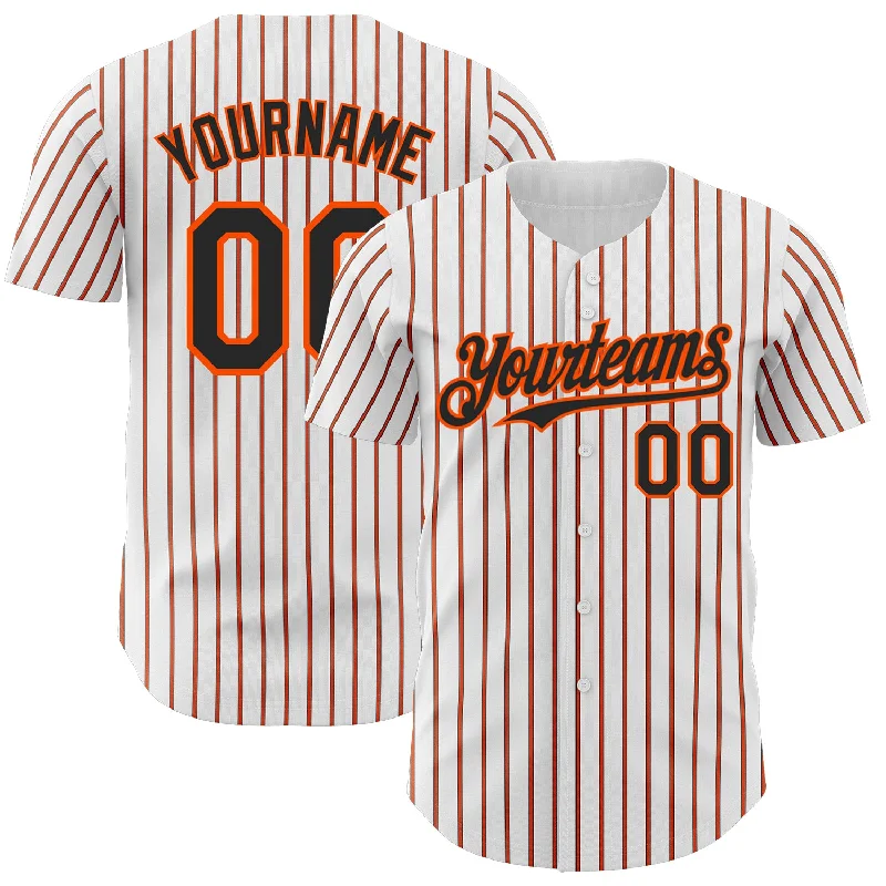 Baseball Jersey for Reliable Comfort and Durability-Custom White (Black Orange Pinstripe) Orange-Black Authentic Baseball Jersey