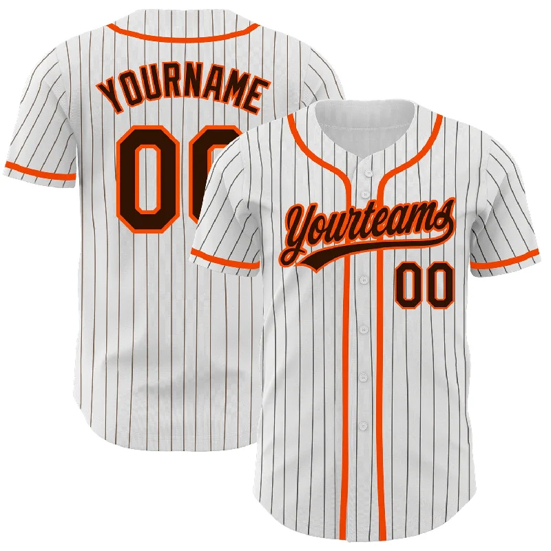 Baseball Jersey for All-Weather Comfort-Custom White Brown Pinstripe Brown-Orange Authentic Baseball Jersey