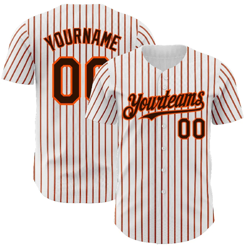 Baseball Jersey for Comfortable Fit-Custom White (Brown Orange Pinstripe) Brown-Orange Authentic Baseball Jersey