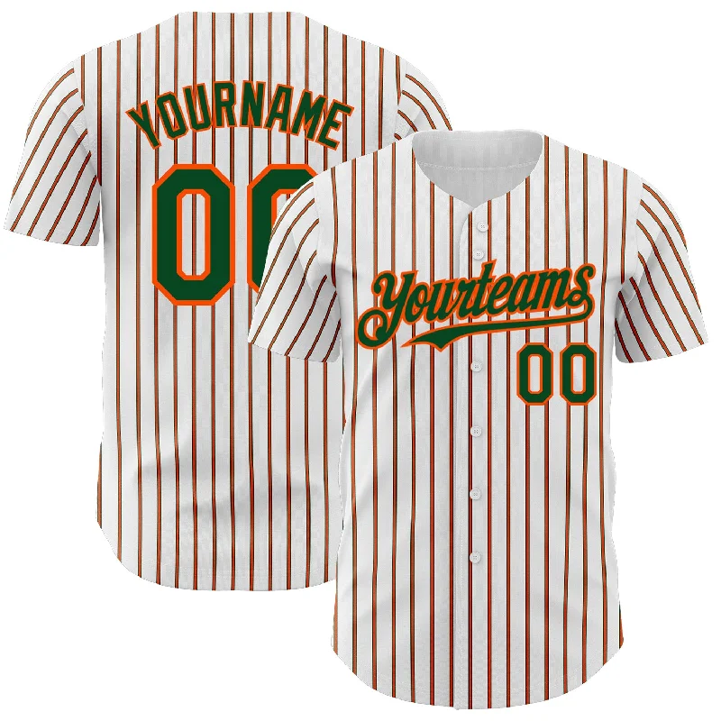 Baseball Jersey with Ultra-Light Design-Custom White (Green Orange Pinstripe) Green-Orange Authentic Baseball Jersey