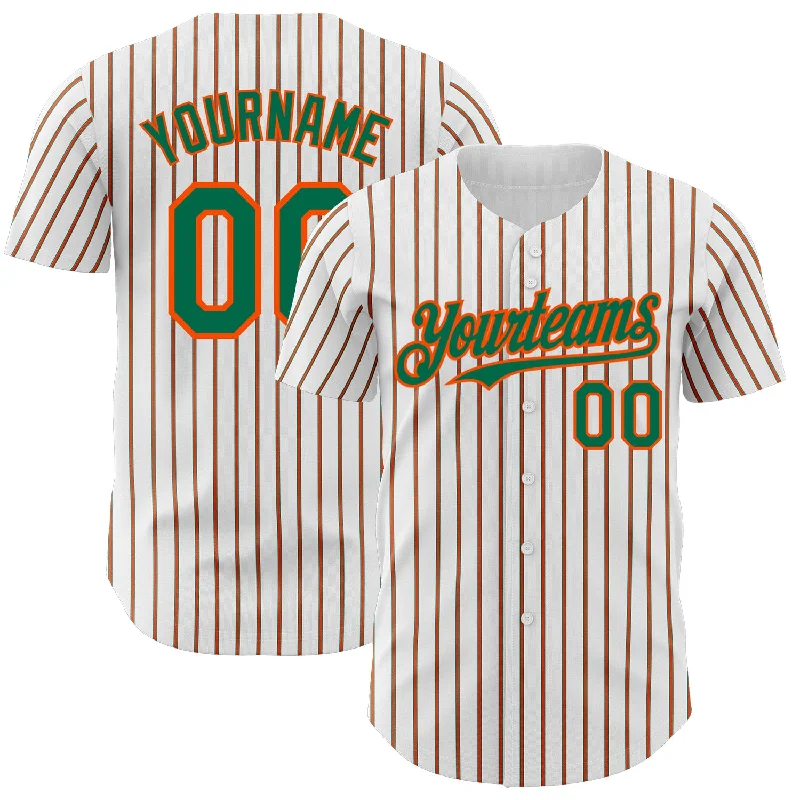 Baseball Jersey for Quick-Drying Performance-Custom White (Kelly Green Orange Pinstripe) Kelly Green-Orange Authentic Baseball Jersey