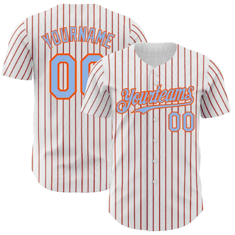 Baseball Jersey for Casual and Competitive Play-Custom White (Light Blue Orange Pinstripe) Light Blue-Orange Authentic Baseball Jersey