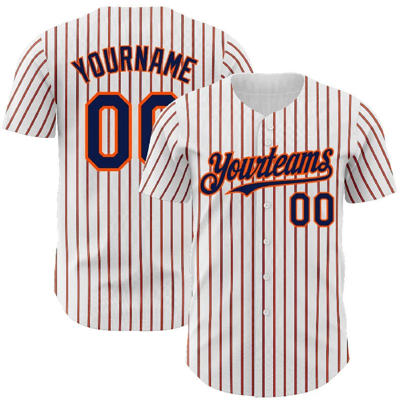 Baseball Jersey for Comfortable Swinging and Batting-Custom White (Navy Orange Pinstripe) Navy-Orange Authentic Baseball Jersey