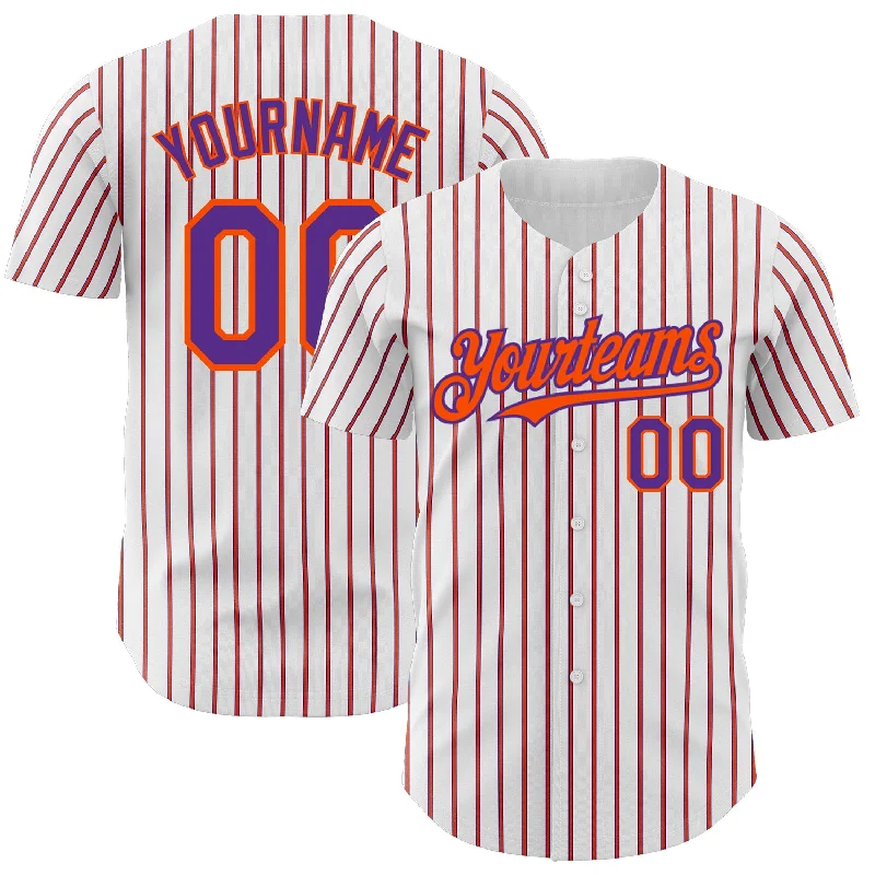 Baseball Jersey with Moisture Control-Custom White (Purple Orange Pinstripe) Purple-Orange Authentic Baseball Jersey