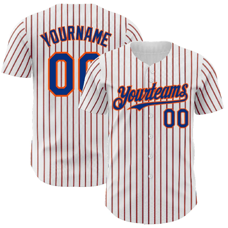 Baseball Jersey with Reinforced Stitching for Durability-Custom White (Royal Orange Pinstripe) Orange-Royal Authentic Baseball Jersey