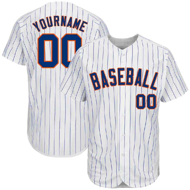 Baseball Jersey with Customizable Features-Custom White Royal Pinstripe Royal-Orange Authentic Baseball Jersey