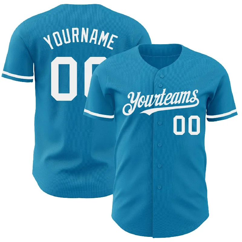 Baseball Jersey with Vented Panels for Cooling-Custom Panther Blue White Authentic Baseball Jersey