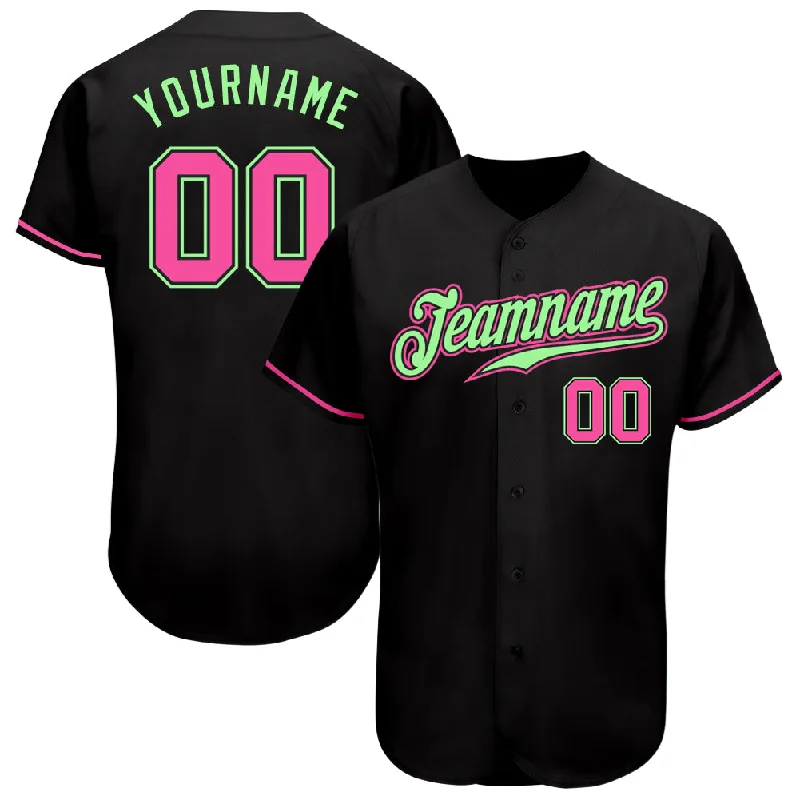 Baseball Jersey for Casual and Competitive Play-Custom Black Pink-Pea Green Authentic Baseball Jersey