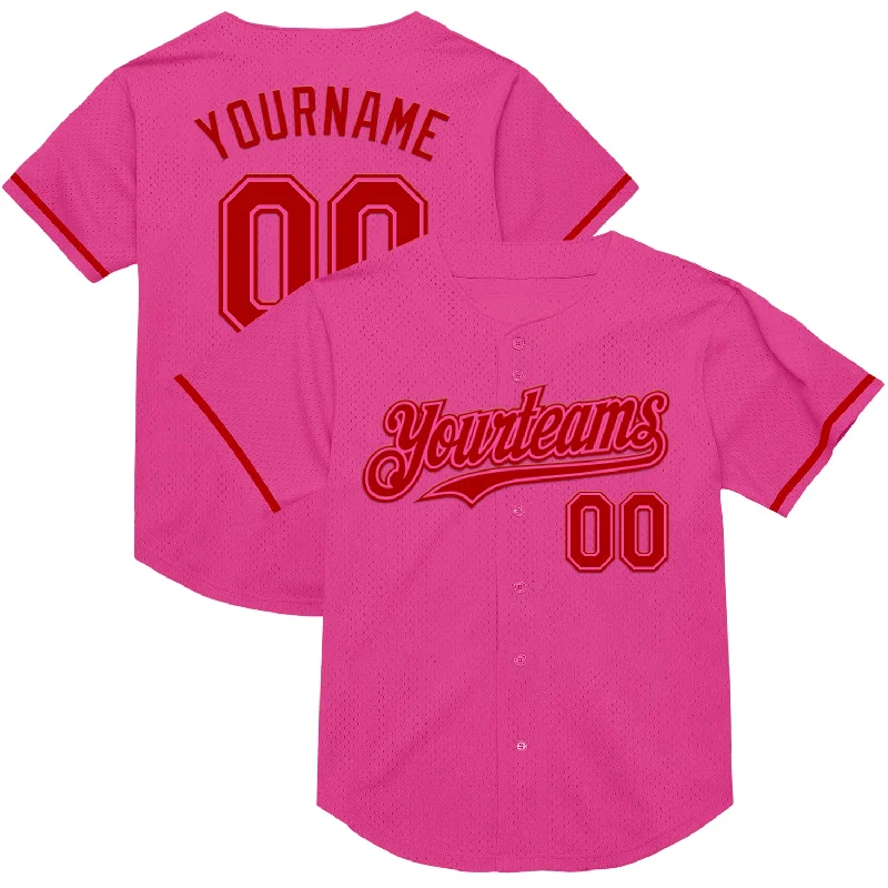 Baseball Jersey for Cooling Effect During High-Intensity Play-Custom Pink Red Mesh Authentic Throwback Baseball Jersey