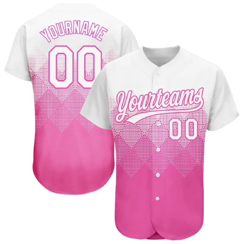 Baseball Jersey for Excellent Freedom of Movement-Custom Pink White 3D Pattern Design Authentic Baseball Jersey