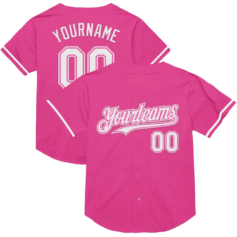 Baseball Jersey for Performance and Endurance-Custom Pink White Mesh Authentic Throwback Baseball Jersey