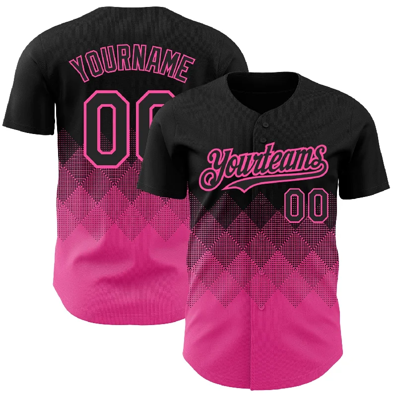 Baseball Jersey for Custom Team Designs-Custom Black Pink 3D Pattern Design Gradient Square Shapes Authentic Baseball Jersey