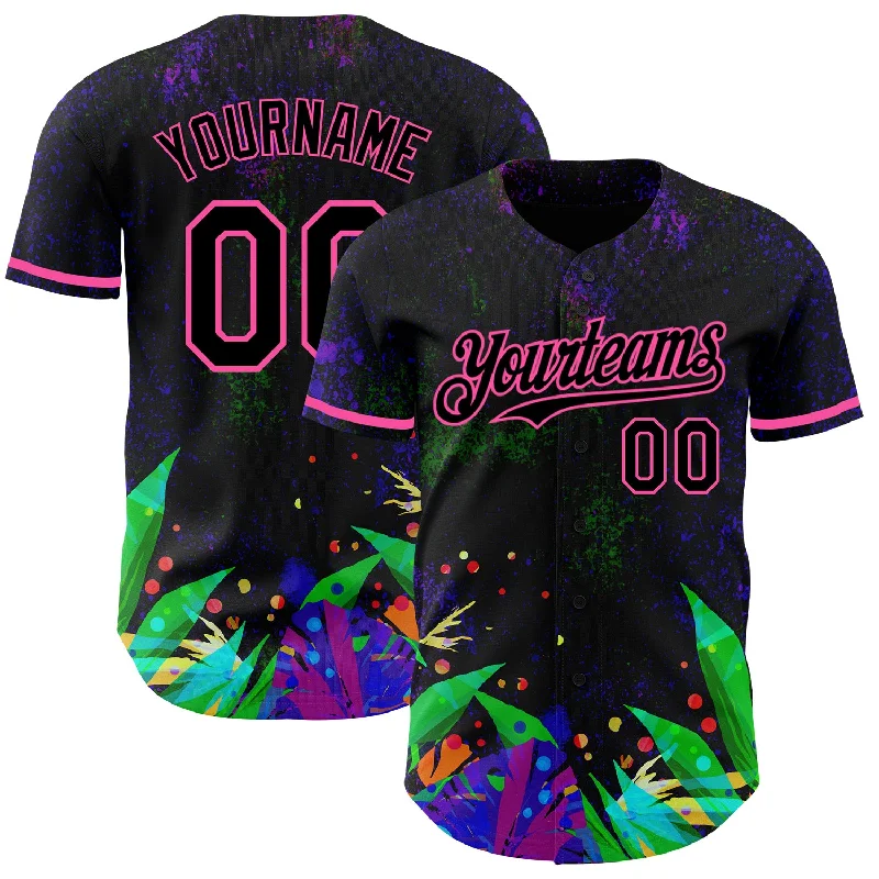 Baseball Jersey for Professional-Quality Fabric and Design-Custom Black Pink 3D Pattern Design Holi Festival Color Powder Authentic Baseball Jersey