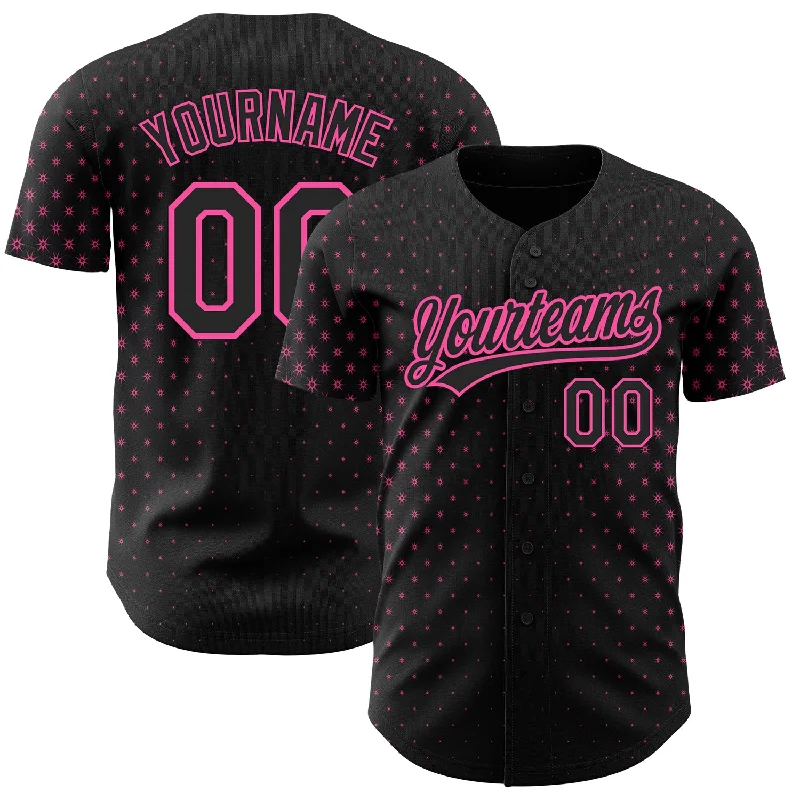 Baseball Jersey for Maximum Performance and Protection-Custom Black Pink 3D Pattern Design Geometric Stars Authentic Baseball Jersey