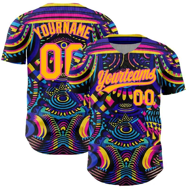 Baseball Jersey for Enhanced Comfort and Movement-Custom Black Gold-Pink 3D Pattern Design Abstract Painting Authentic Baseball Jersey