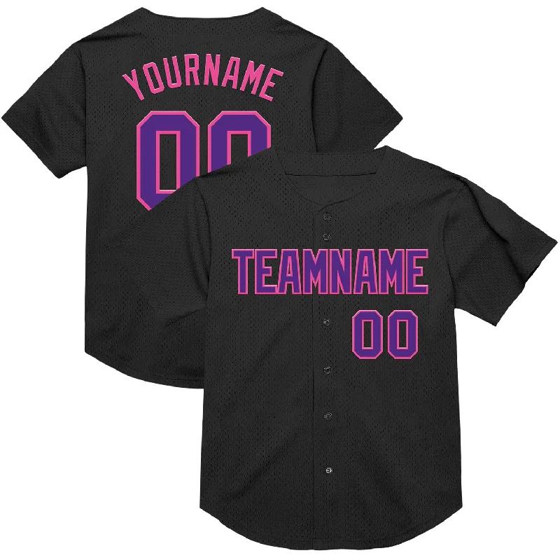 Baseball Jersey for Comfortable Fit and Optimal Performance-Custom Black Purple-Pink Mesh Authentic Throwback Baseball Jersey