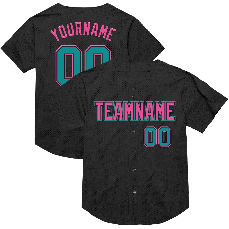 Baseball Jersey for Great Movement During Batting-Custom Black Teal-Pink Mesh Authentic Throwback Baseball Jersey