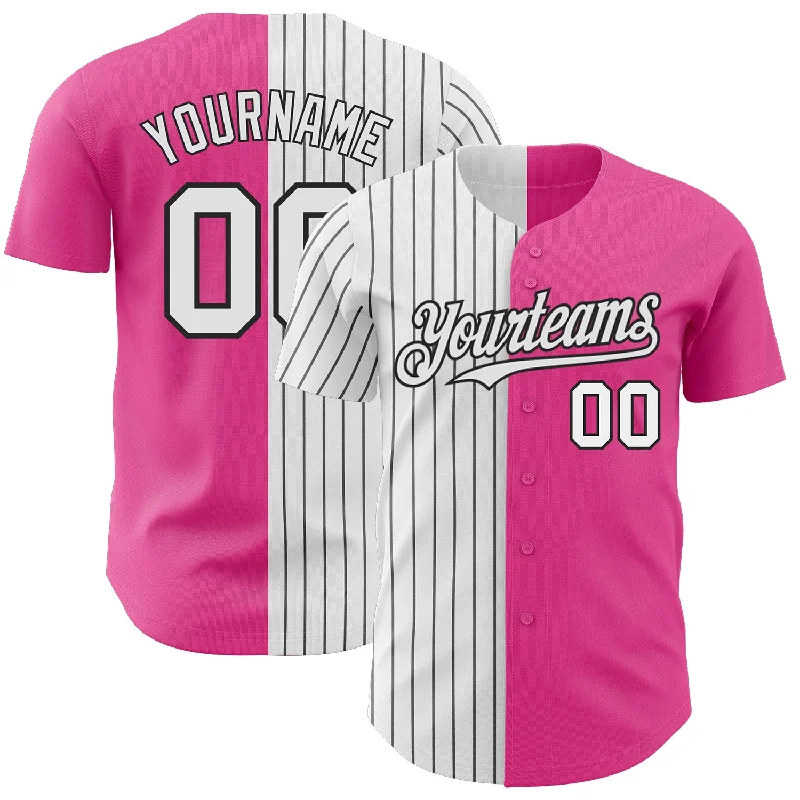 Baseball Jersey for Stylish Fit and Superior Comfort-Custom Pink White-Black Pinstripe Authentic Split Fashion Baseball Jersey