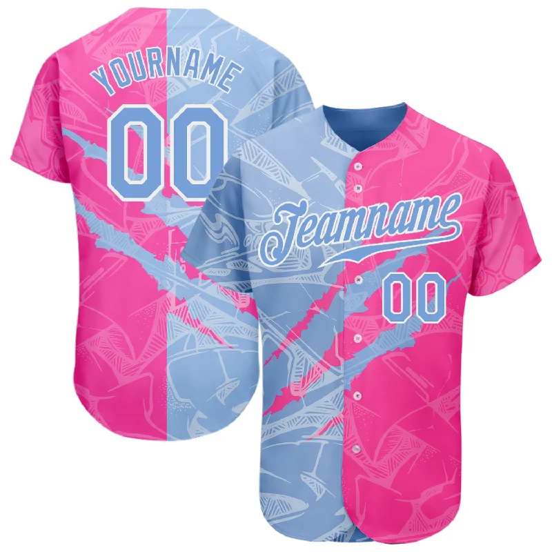 Baseball Jersey with High-Quality Material-Custom Graffiti Pattern Light Blue-Pink 3D Scratch Authentic Baseball Jersey