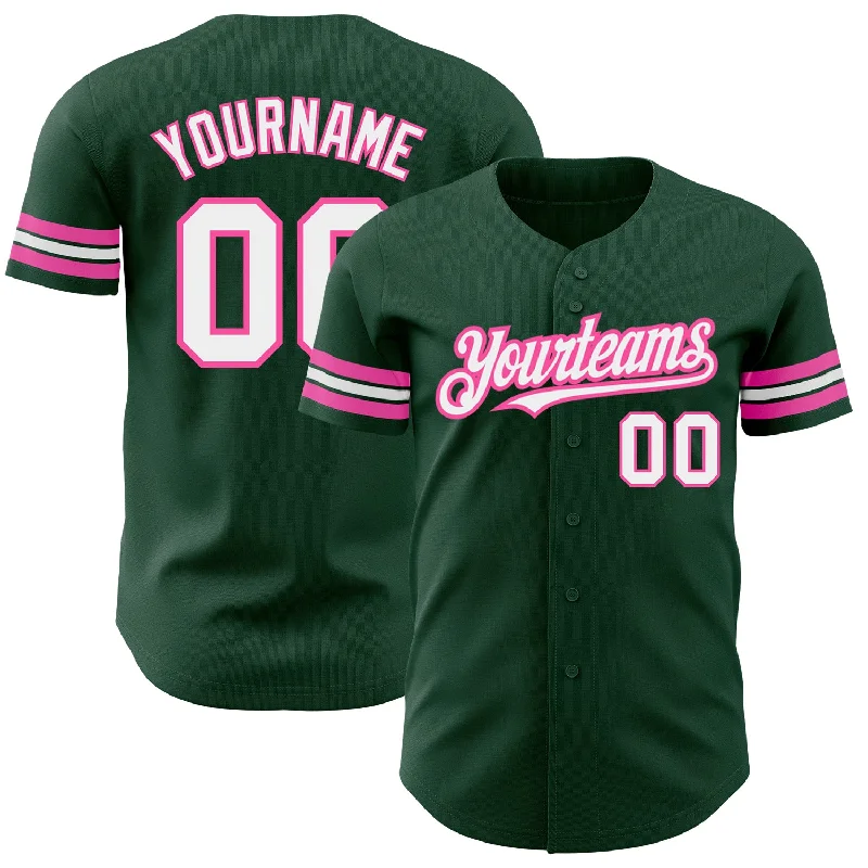 Baseball Jersey for Durable, Long-Lasting Performance-Custom Green White-Pink Authentic Baseball Jersey