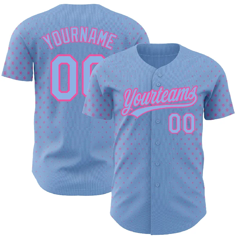 Baseball Jersey for Soft Feel and Flexible Play-Custom Light Blue Pink 3D Pattern Design Geometric Stars Authentic Baseball Jersey