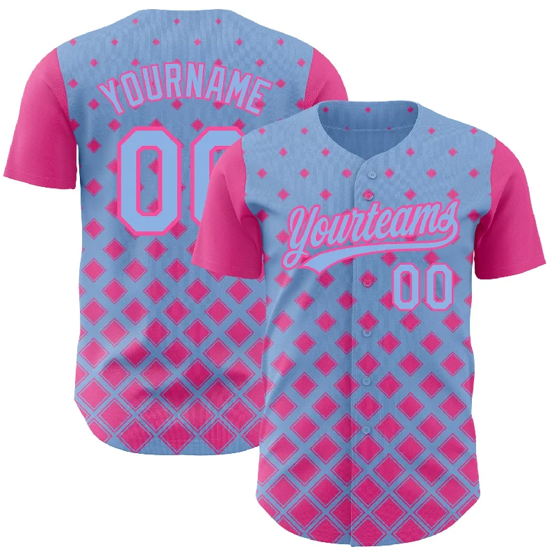 Baseball Jersey for Professional Use and Casual Wear-Custom Light Blue Pink 3D Pattern Design Geometric Shapes Authentic Baseball Jersey