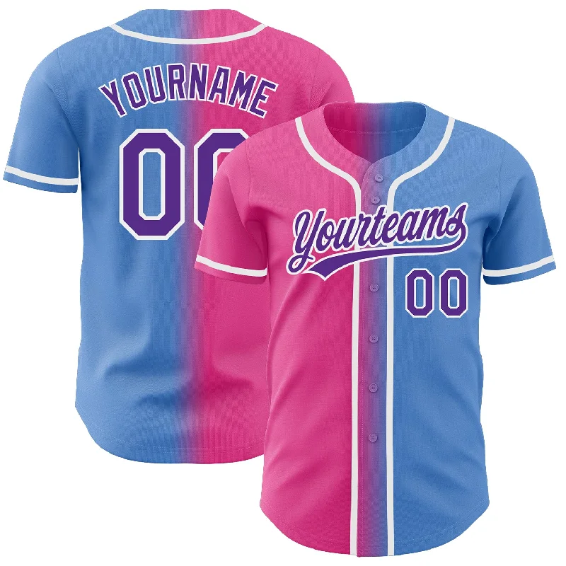 Baseball Jersey for Lightweight and Breathable Play-Custom Powder Blue Purple-Pink Authentic Gradient Fashion Baseball Jersey