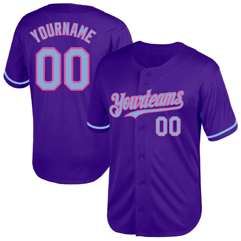 Baseball Jersey for Active Players and Dynamic Movements-Custom Purple Light Blue-Pink Mesh Authentic Throwback Baseball Jersey