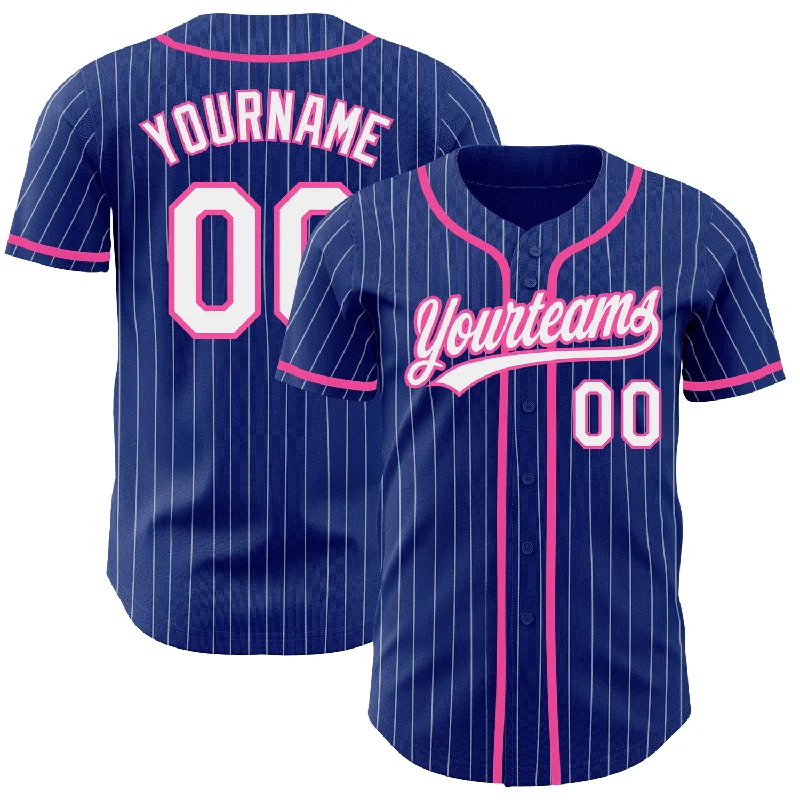 Baseball Jersey for Optimal Agility and Comfort-Custom Royal White Pinstripe Pink Authentic Baseball Jersey