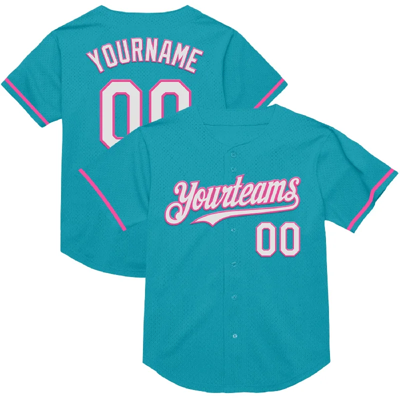 Baseball Jersey for Team Spirit and Performance-Custom Teal White-Pink Mesh Authentic Throwback Baseball Jersey