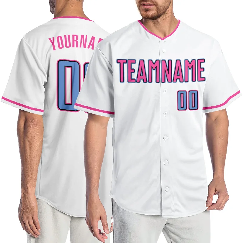 Baseball Jersey for Enhanced Comfort and Movement-Custom White Light Blue-Pink Authentic Baseball Jersey