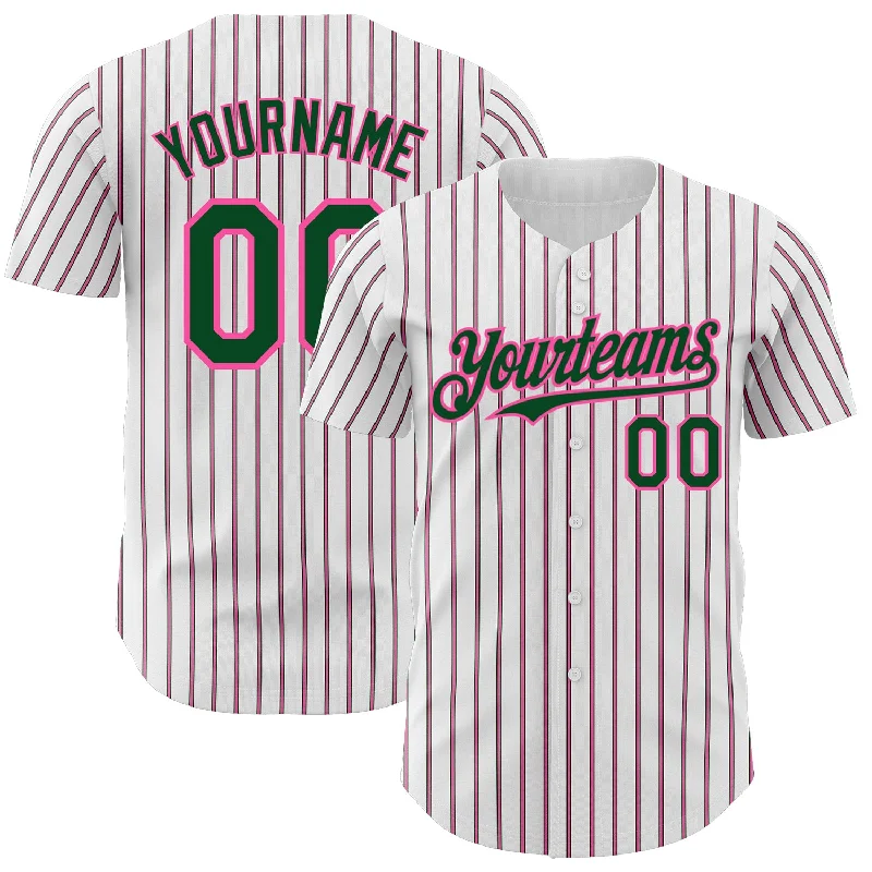 Baseball Jersey for Support and Flexibility-Custom White (Green Pink Pinstripe) Green-Pink Authentic Baseball Jersey