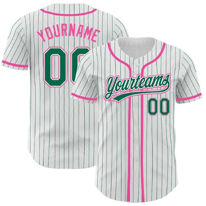 Baseball Jersey for Durable, Long-Lasting Performance-Custom White Kelly Green Pinstripe Kelly Green-Pink Authentic Baseball Jersey